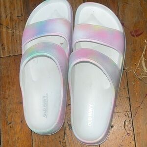 Old Navy Girls Pastel Rainbow Slide Sandals